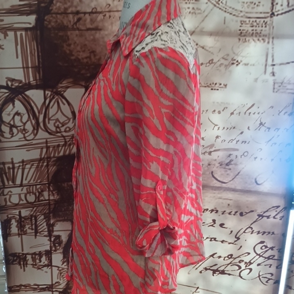 A. Byer Coral and Gray Zebra Print Blouse - Picture 3 of 5